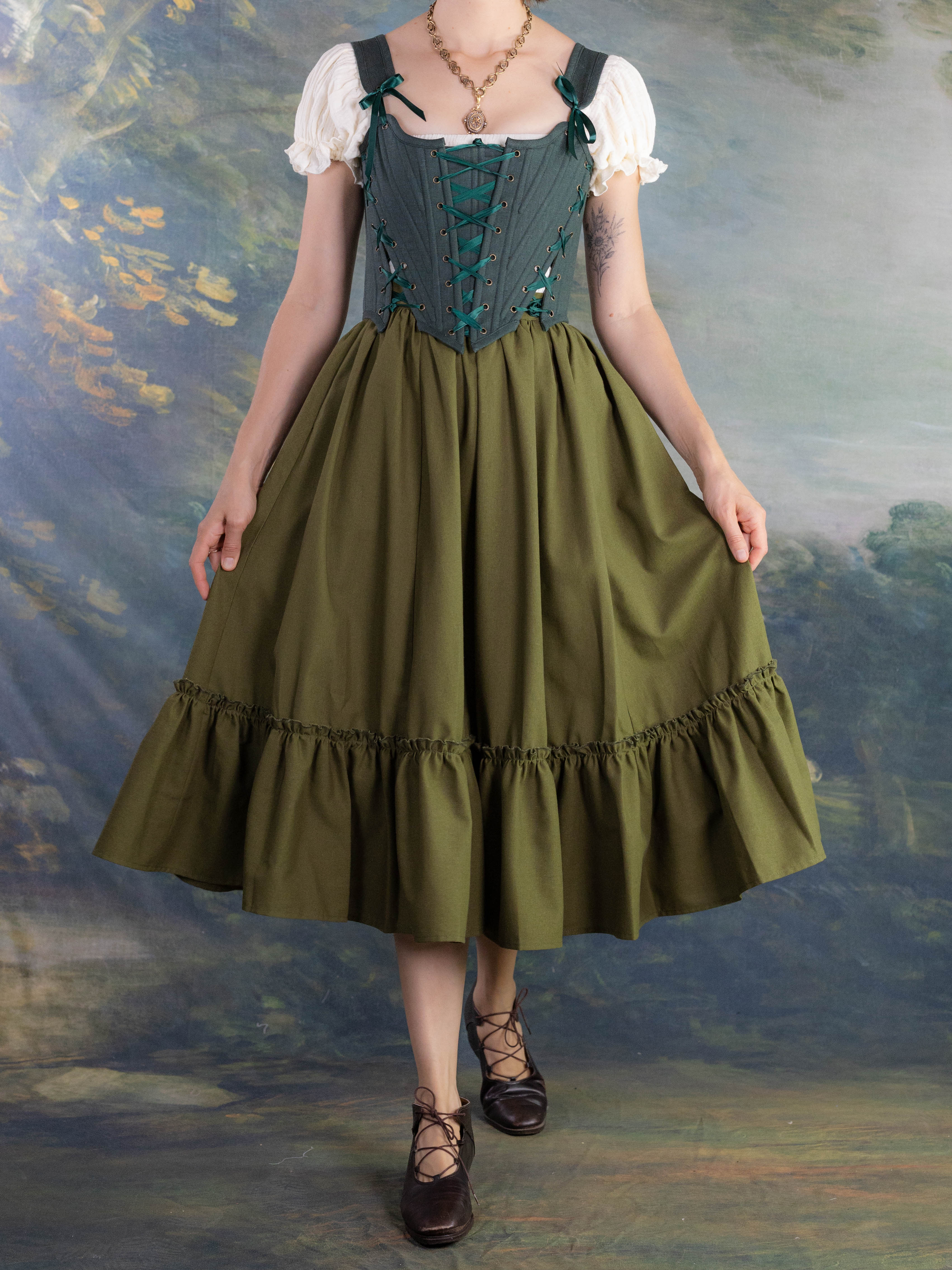 Olive Green Linen Midi Skirt - Image 3