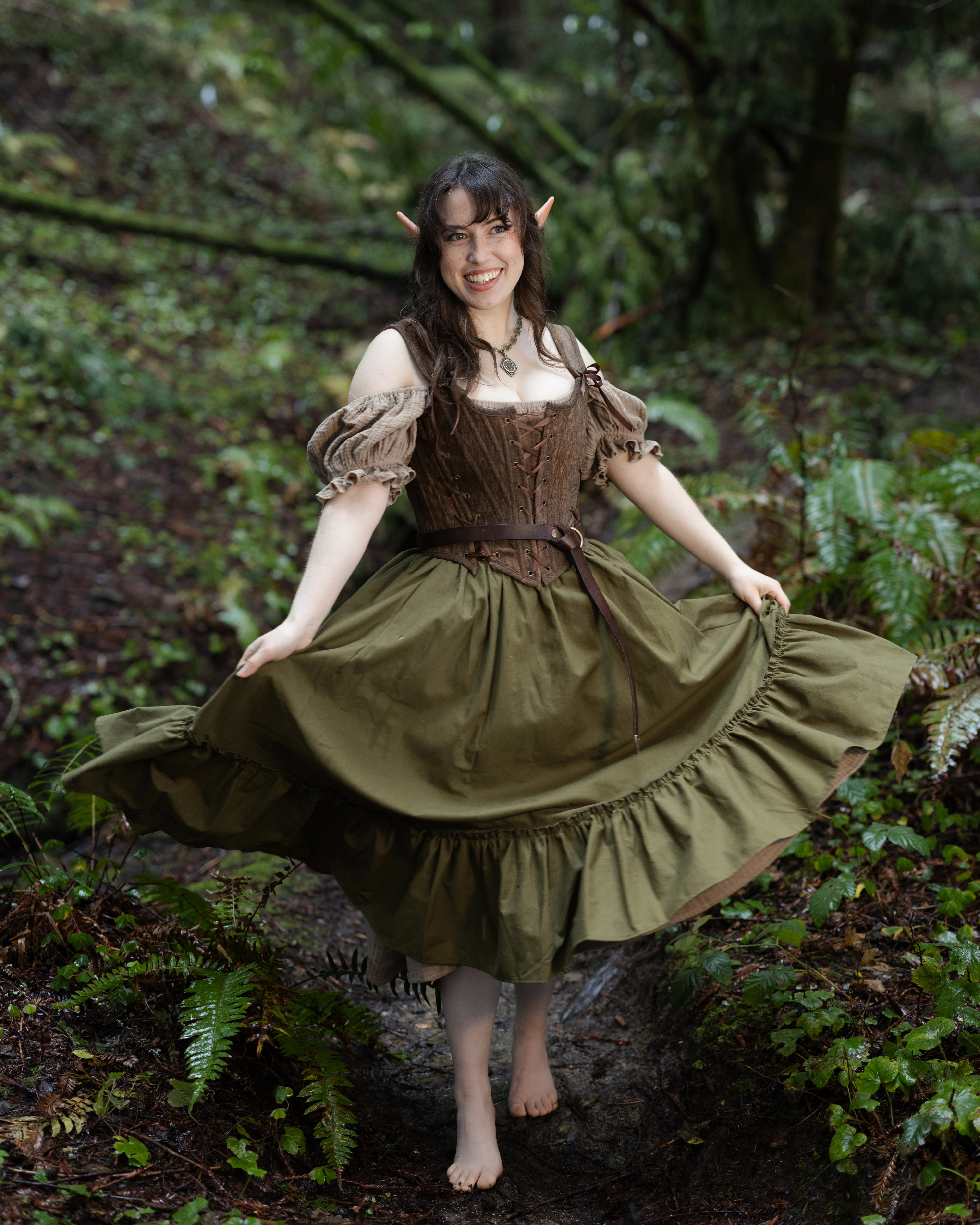 Olive Green Linen Midi Skirt - Image 4