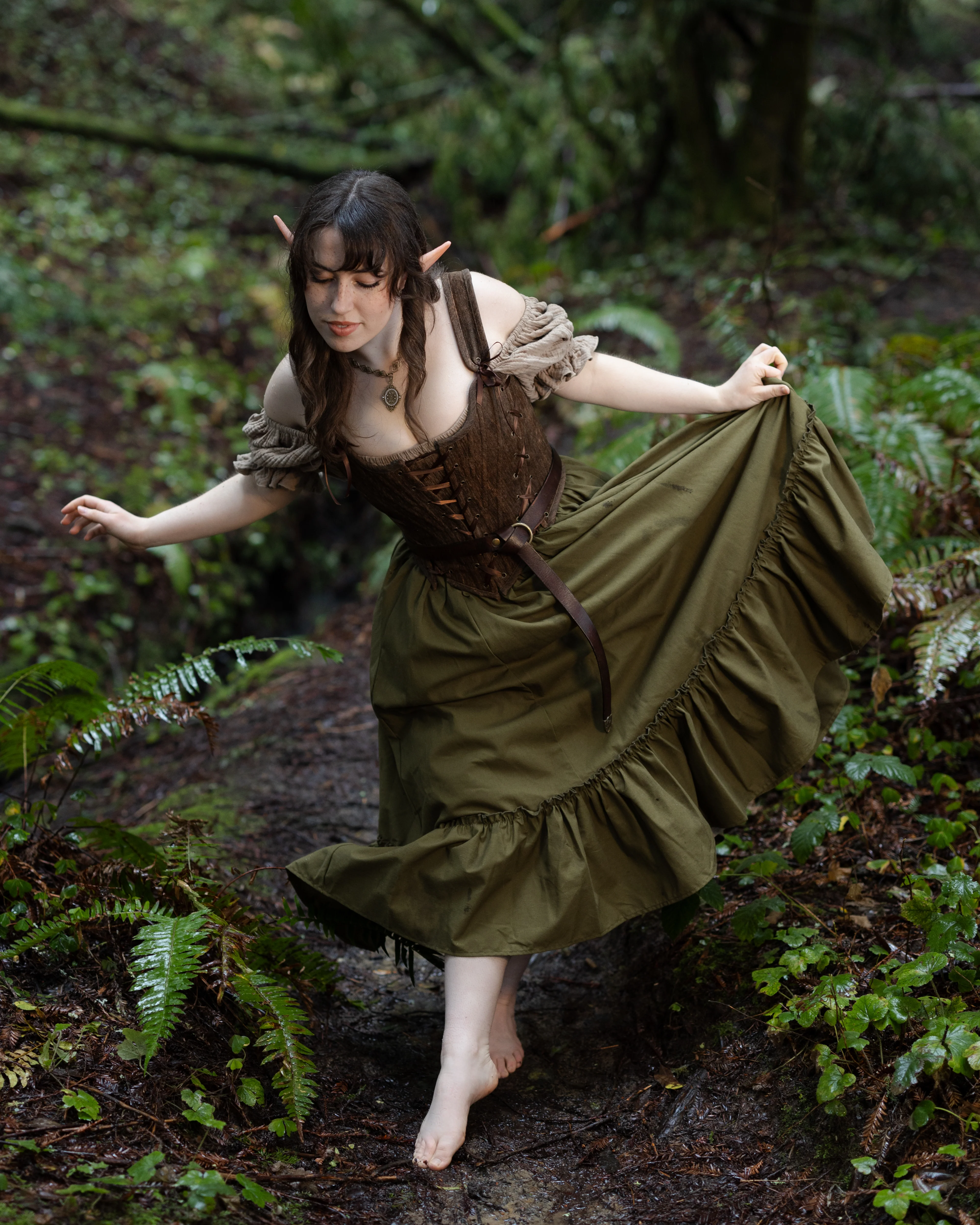 Olive Green Linen Midi Skirt - Image 6