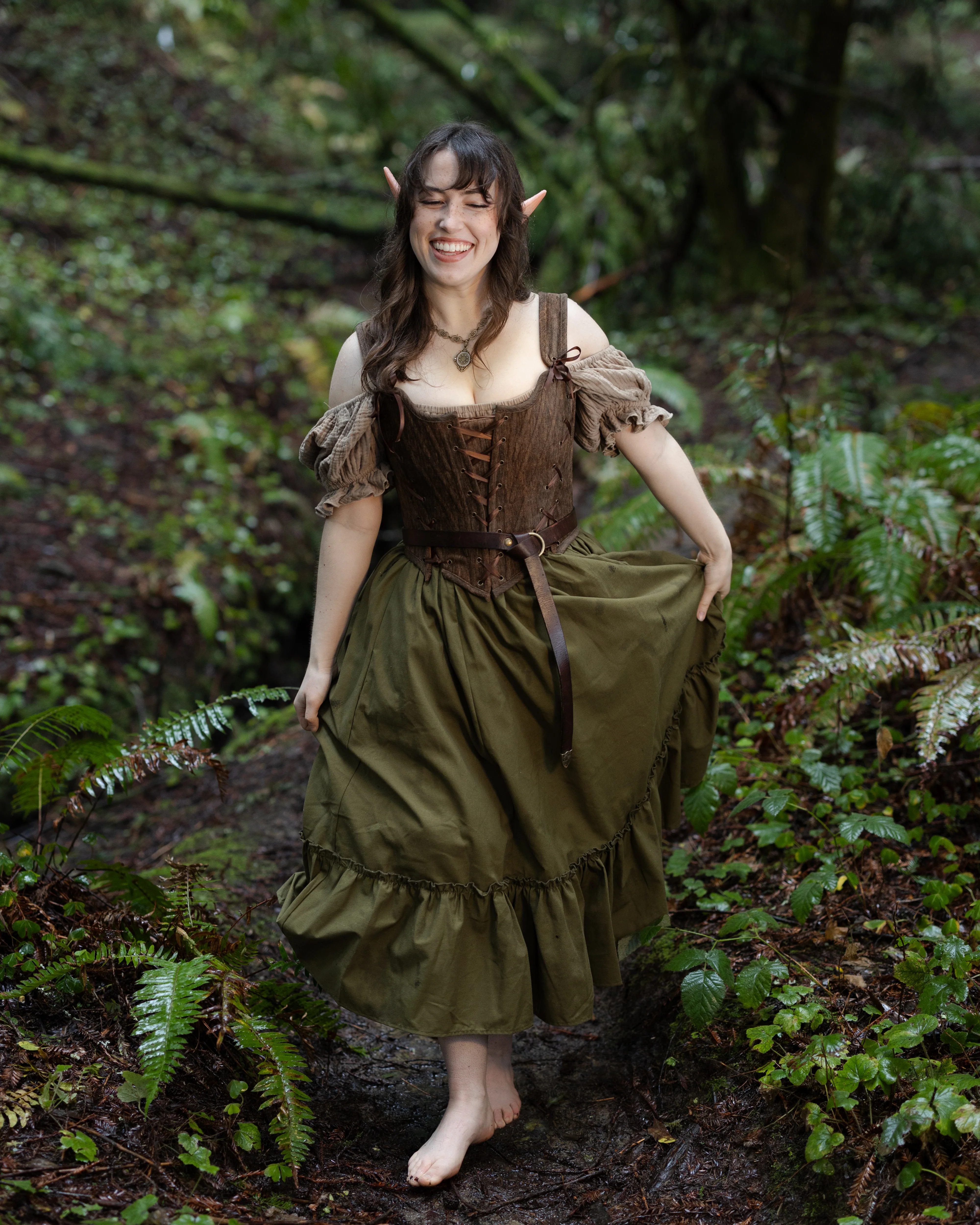 Olive Green Linen Midi Skirt - Image 7