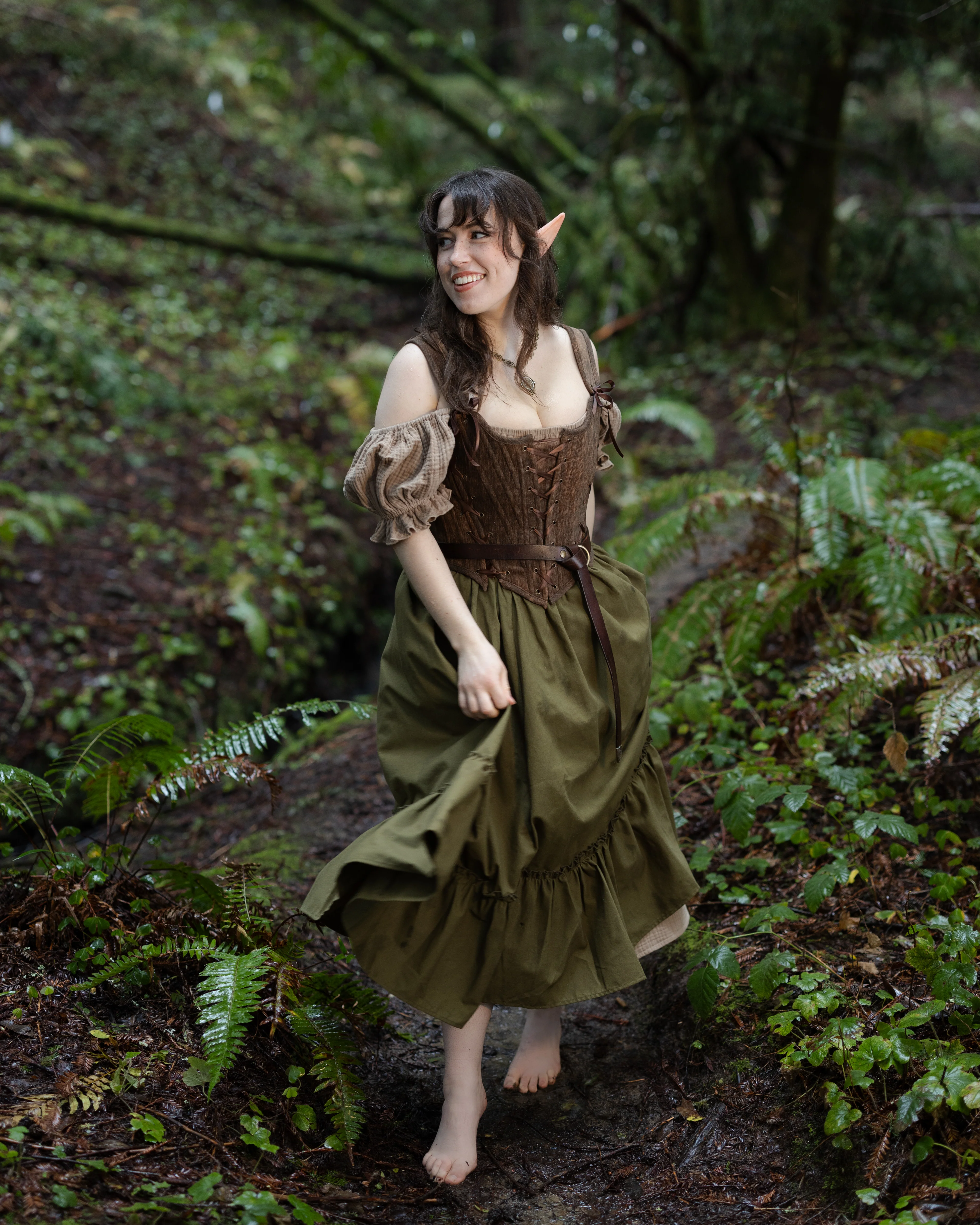 Olive Green Linen Midi Skirt - Image 8