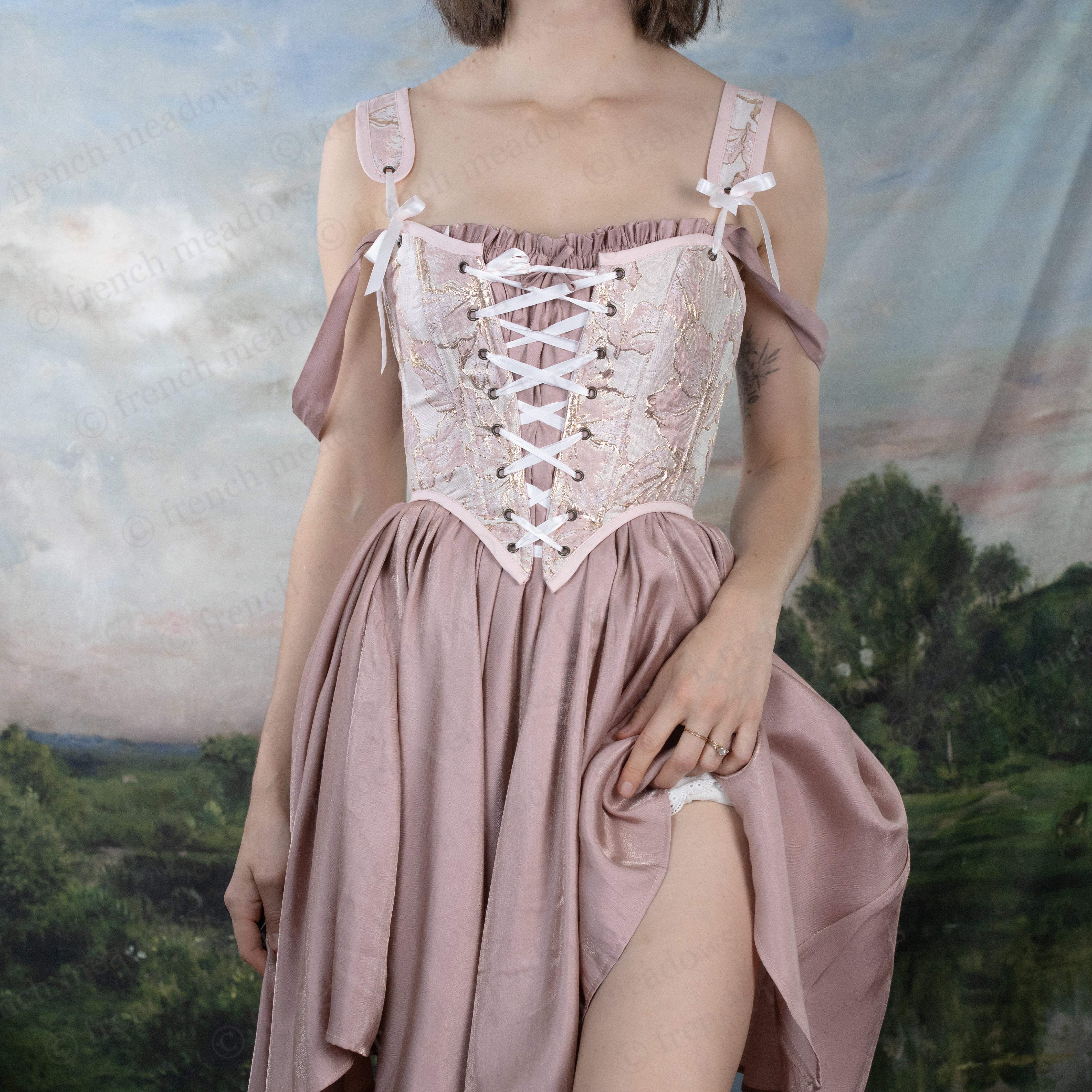 Pink and Gold Metallic Floral Corset - Image 5