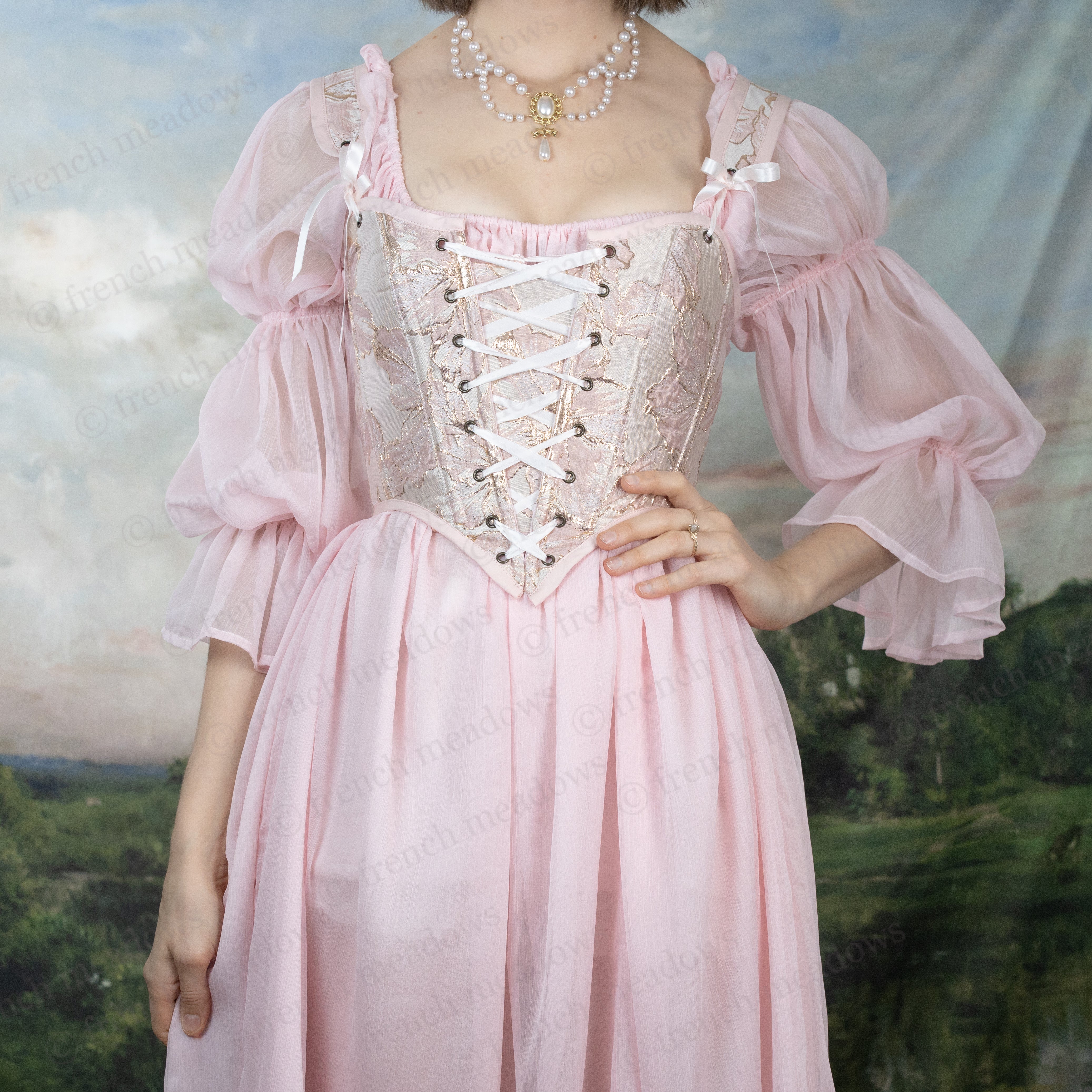 Pink and Gold Metallic Floral Corset - Image 6