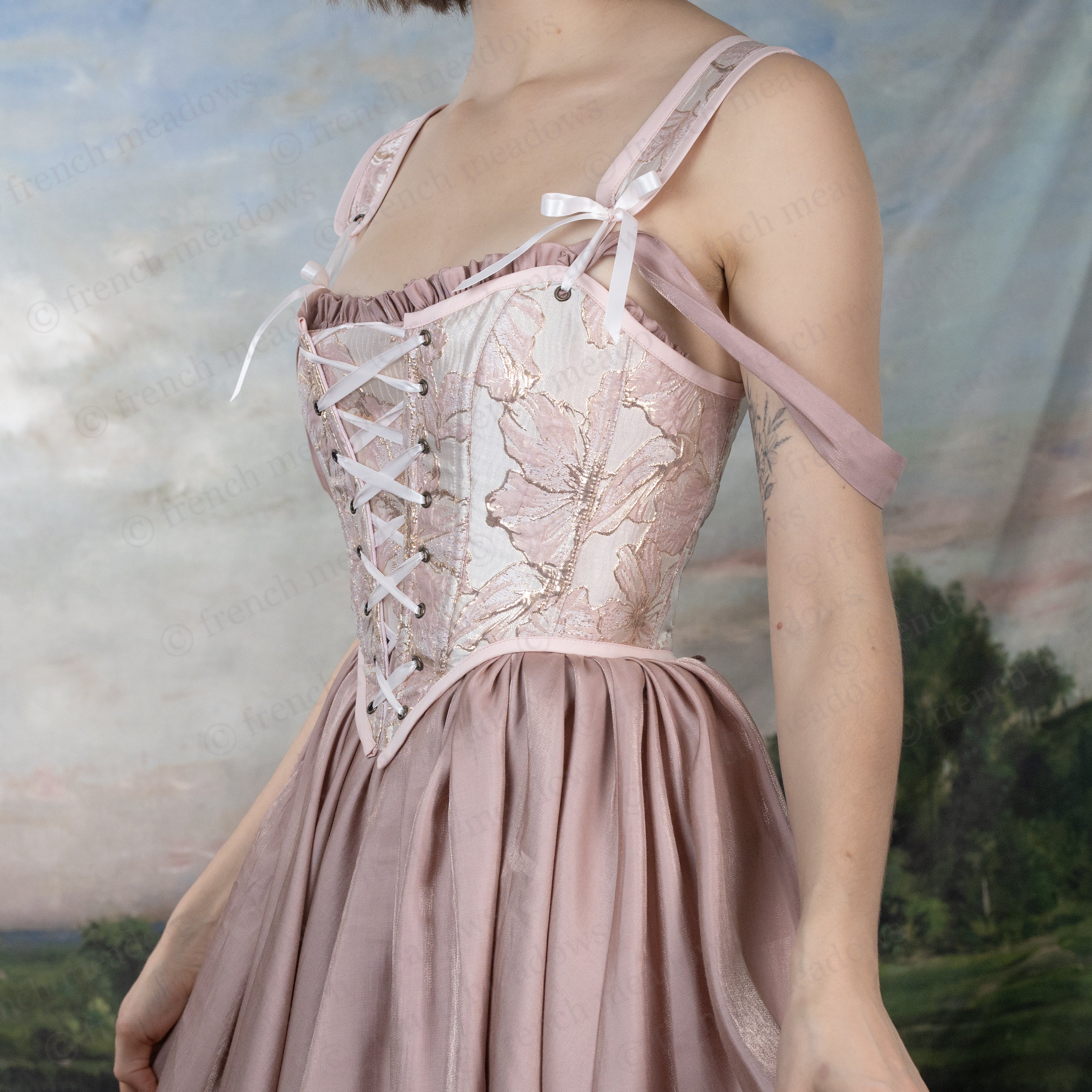 Pink and Gold Metallic Floral Corset - Image 7