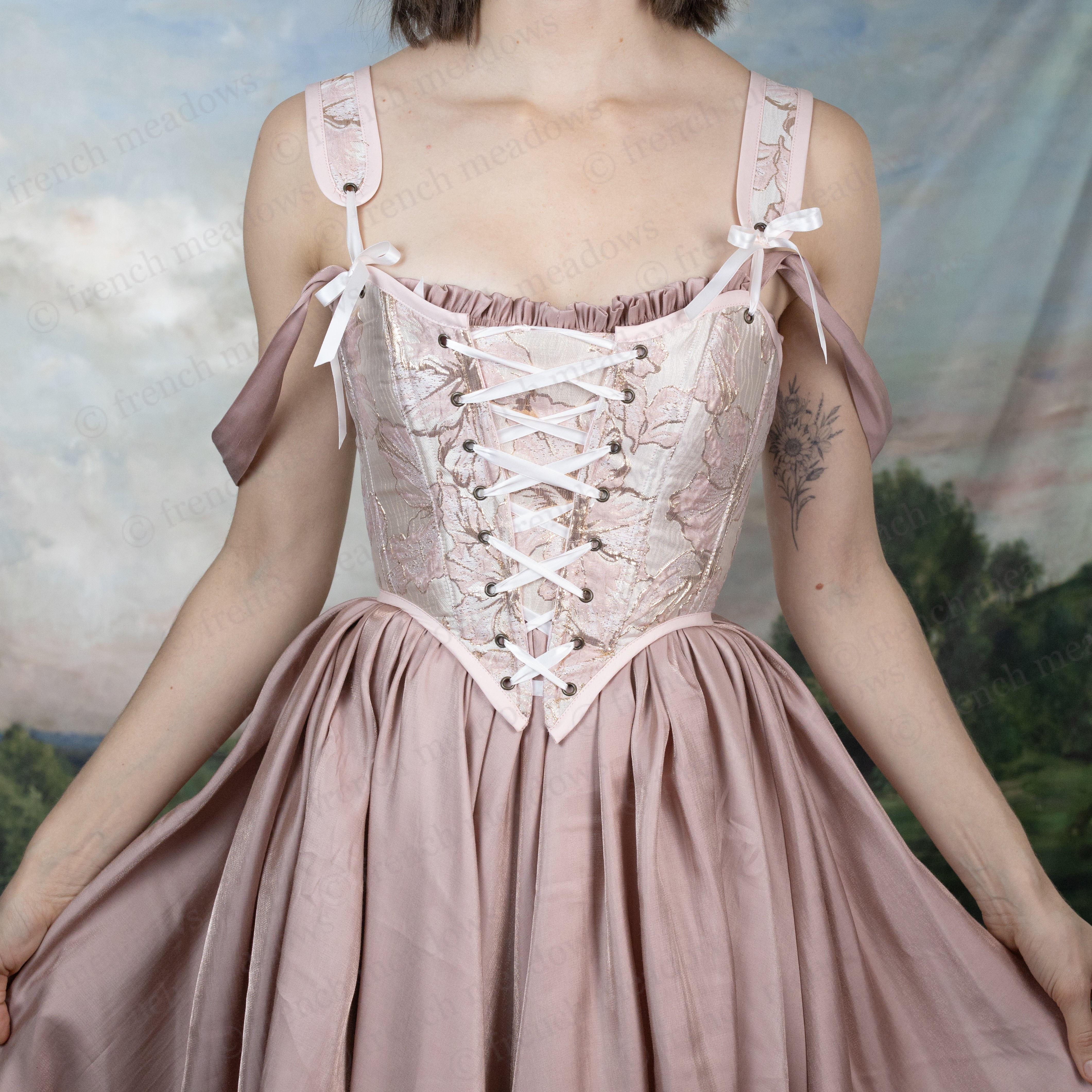 Pink and Gold Metallic Floral Corset - Image 9