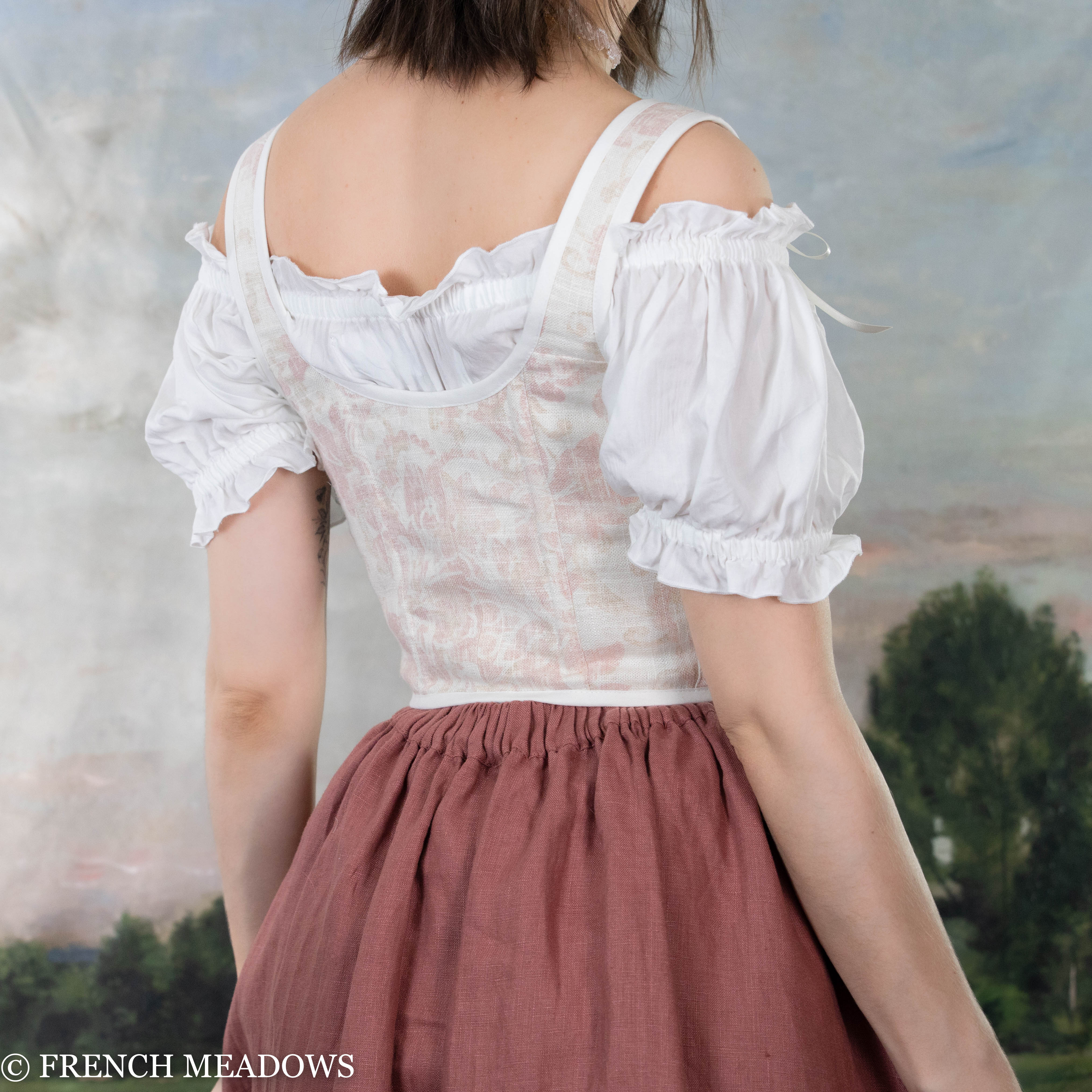 Handmade Pink and White Toile Renaissance Bodice - Image 6