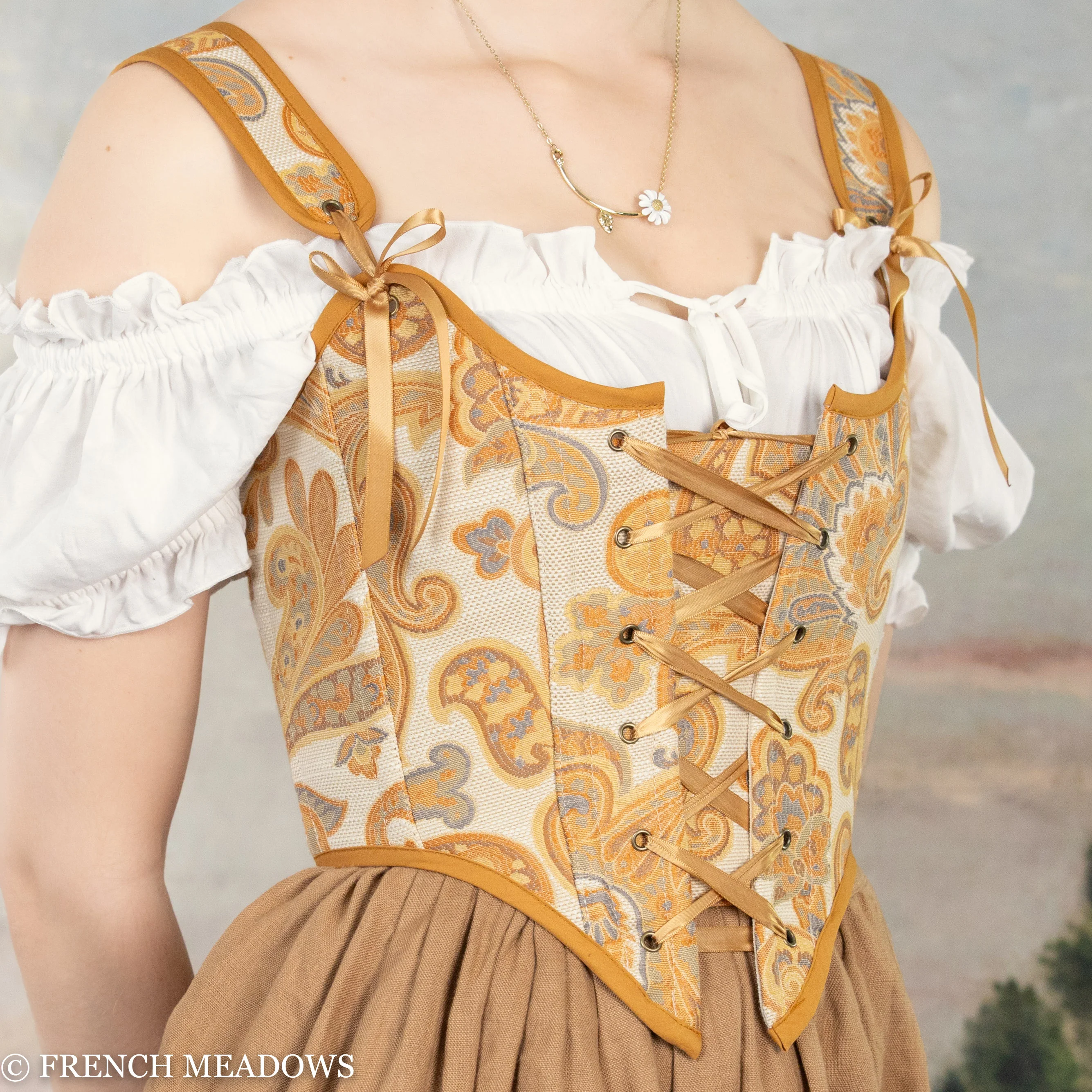 Handmade Orange and Yellow Paisley Renaissance Bodice - Image 3