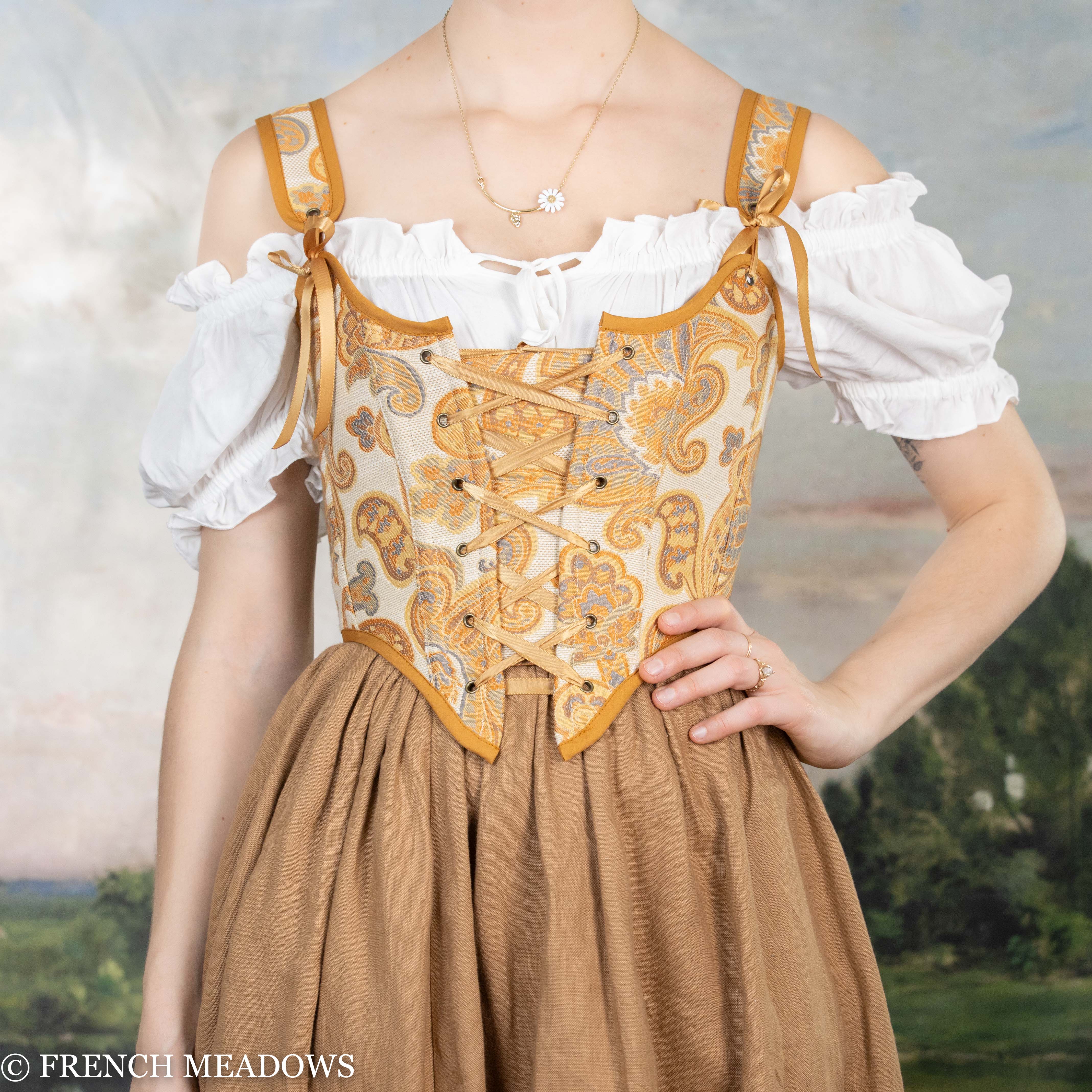 Handmade Orange and Yellow Paisley Renaissance Bodice - Image 4