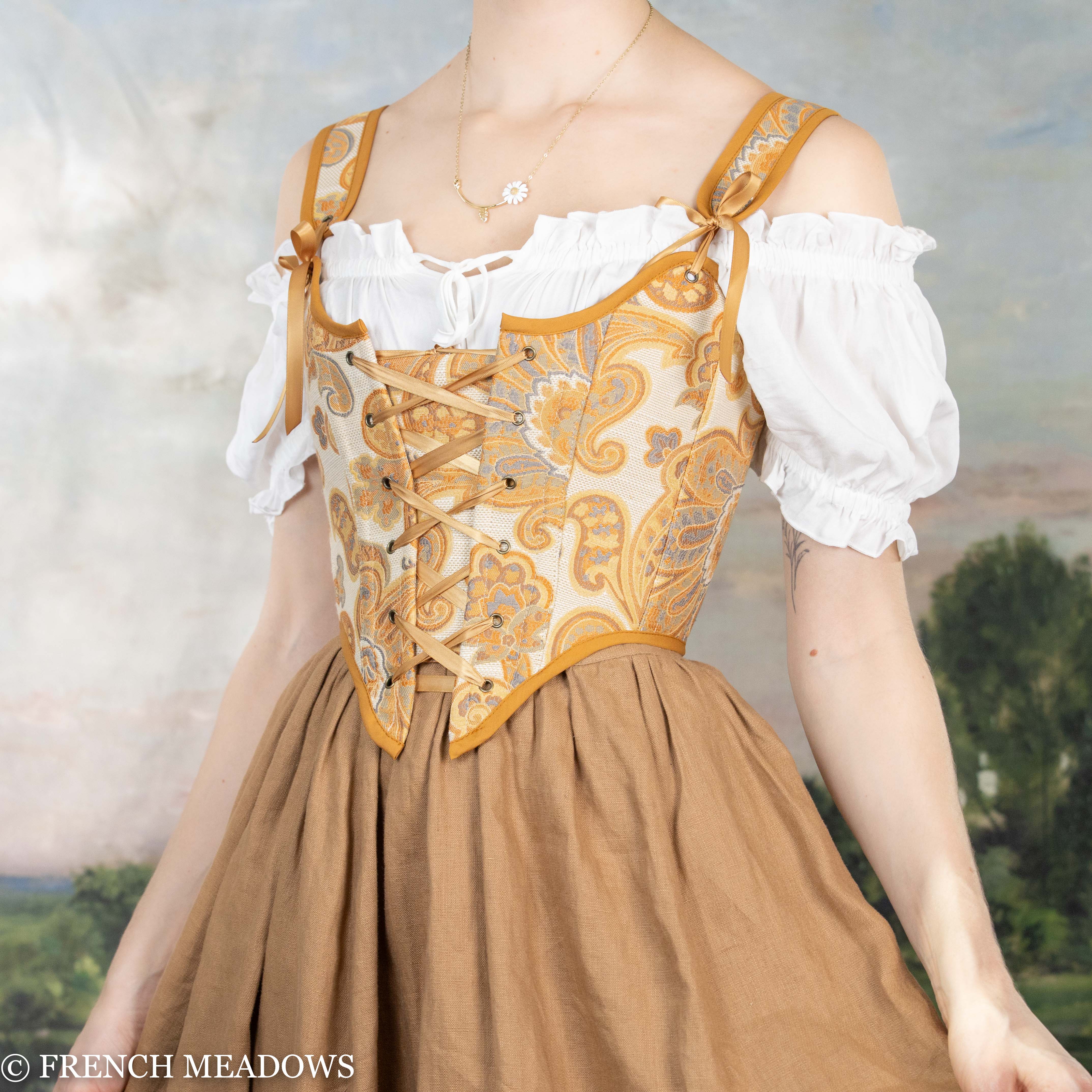 Handmade Orange and Yellow Paisley Renaissance Bodice - Image 5