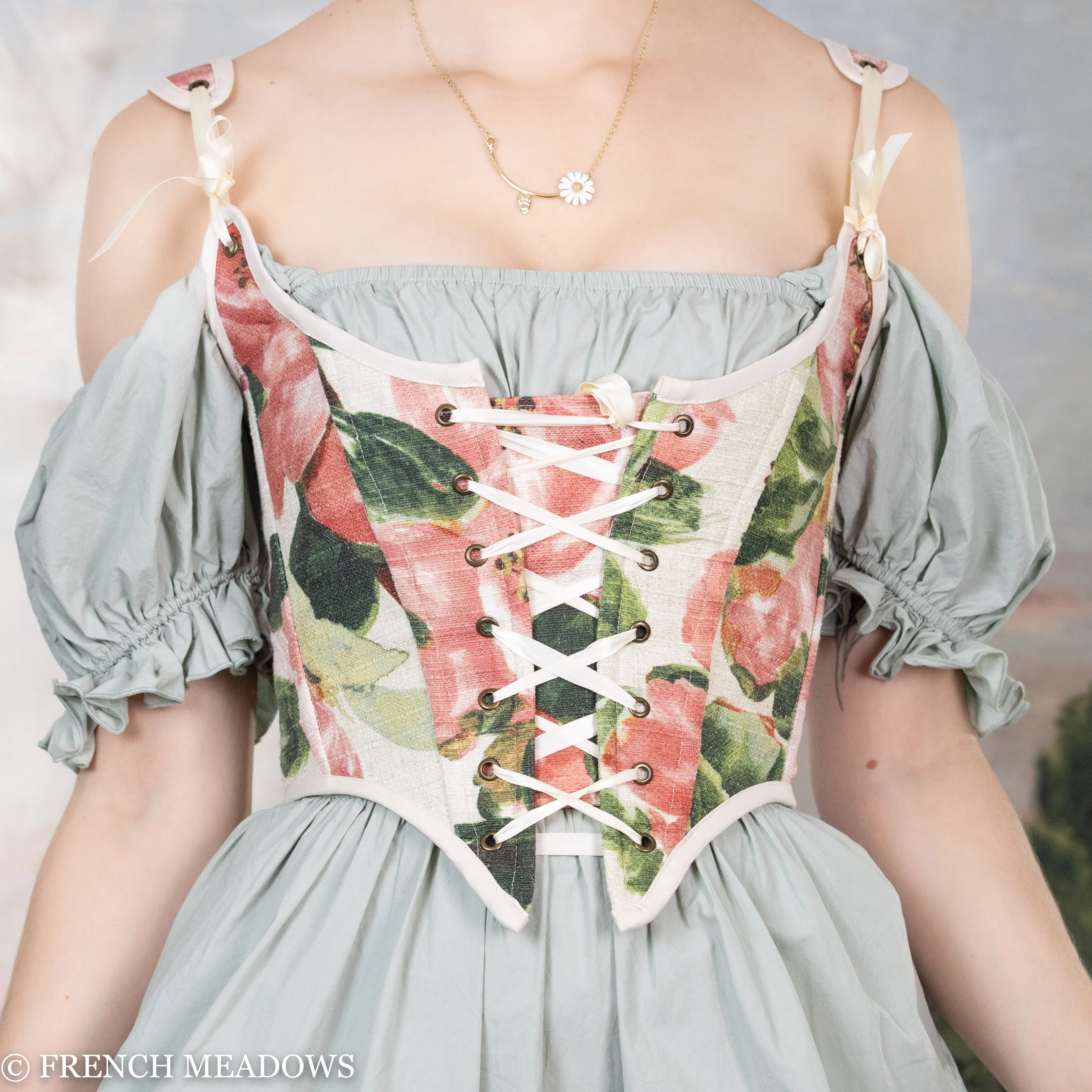 Handmade Pink Peony Renaissance Bodice - Image 3