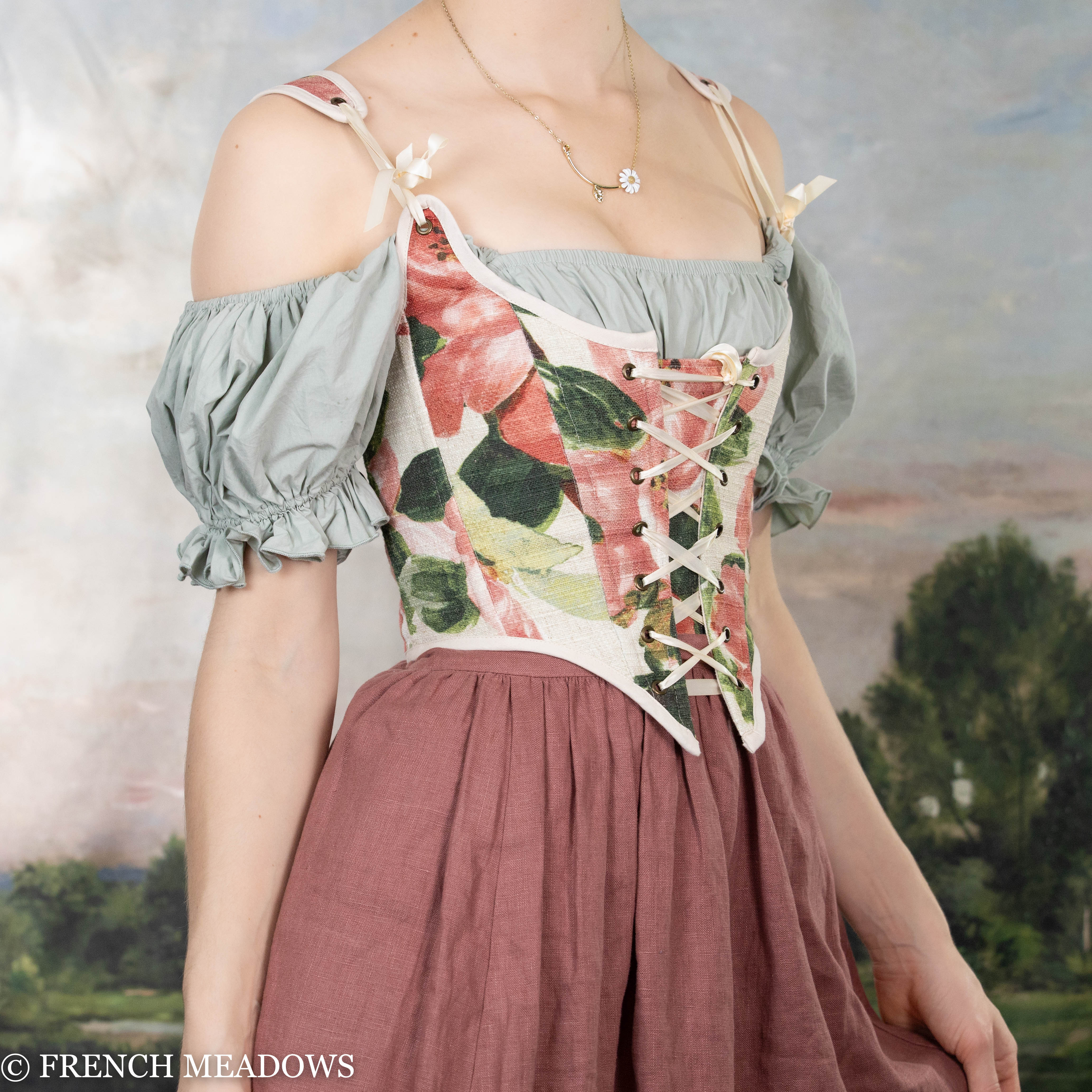 Handmade Pink Peony Renaissance Bodice - Image 4