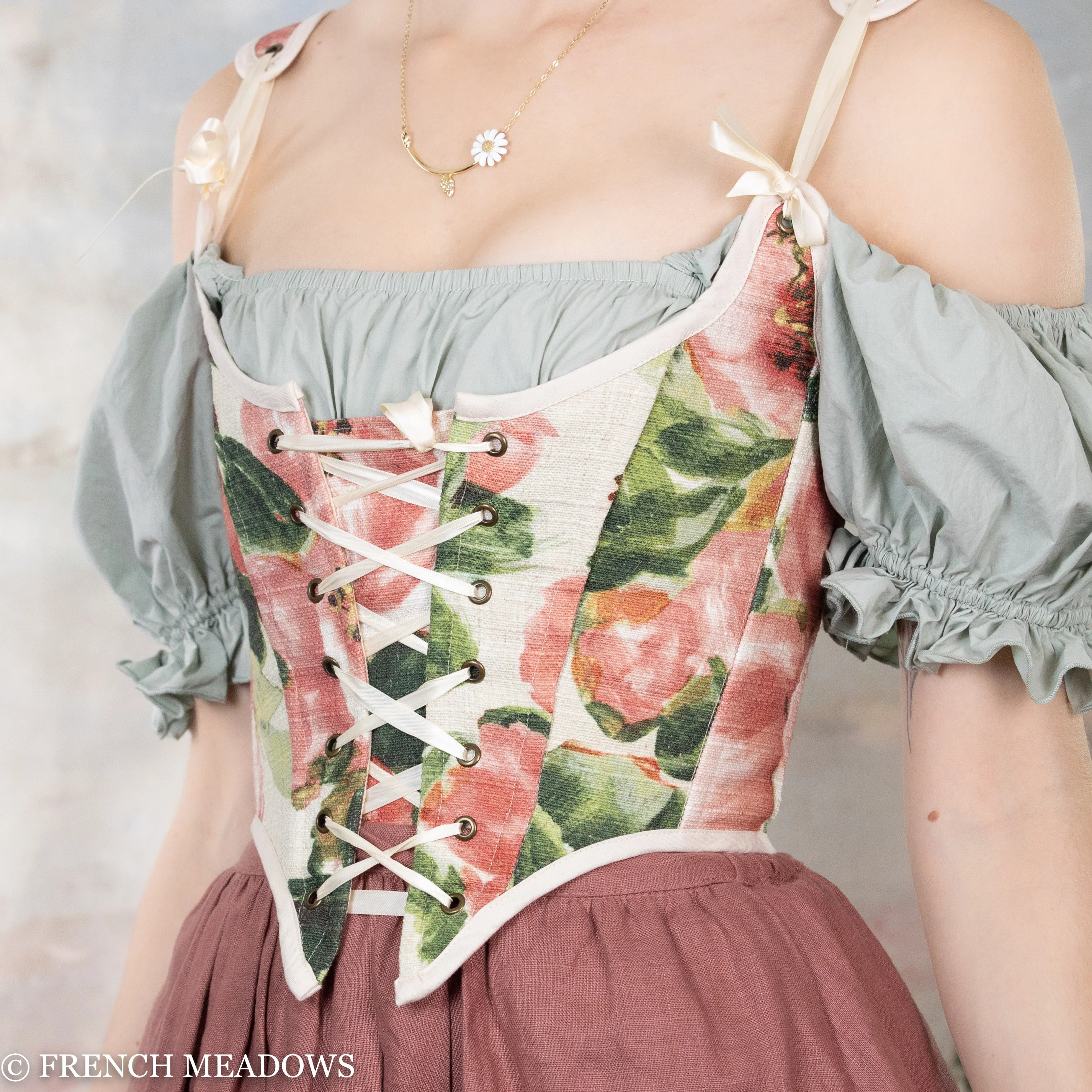Handmade Pink Peony Renaissance Bodice - Image 6
