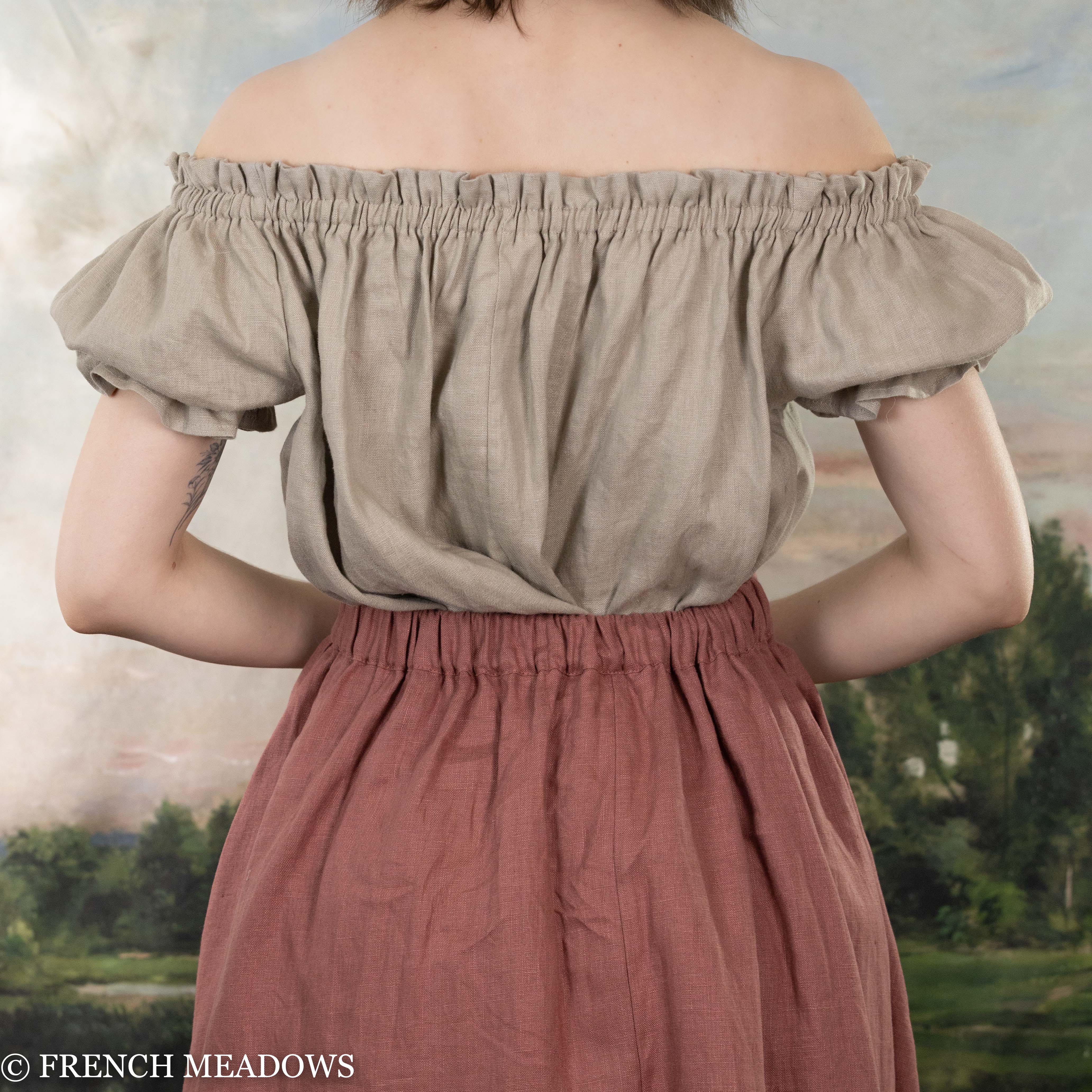 Vintage Rose Linen Midi Skirt - Image 3