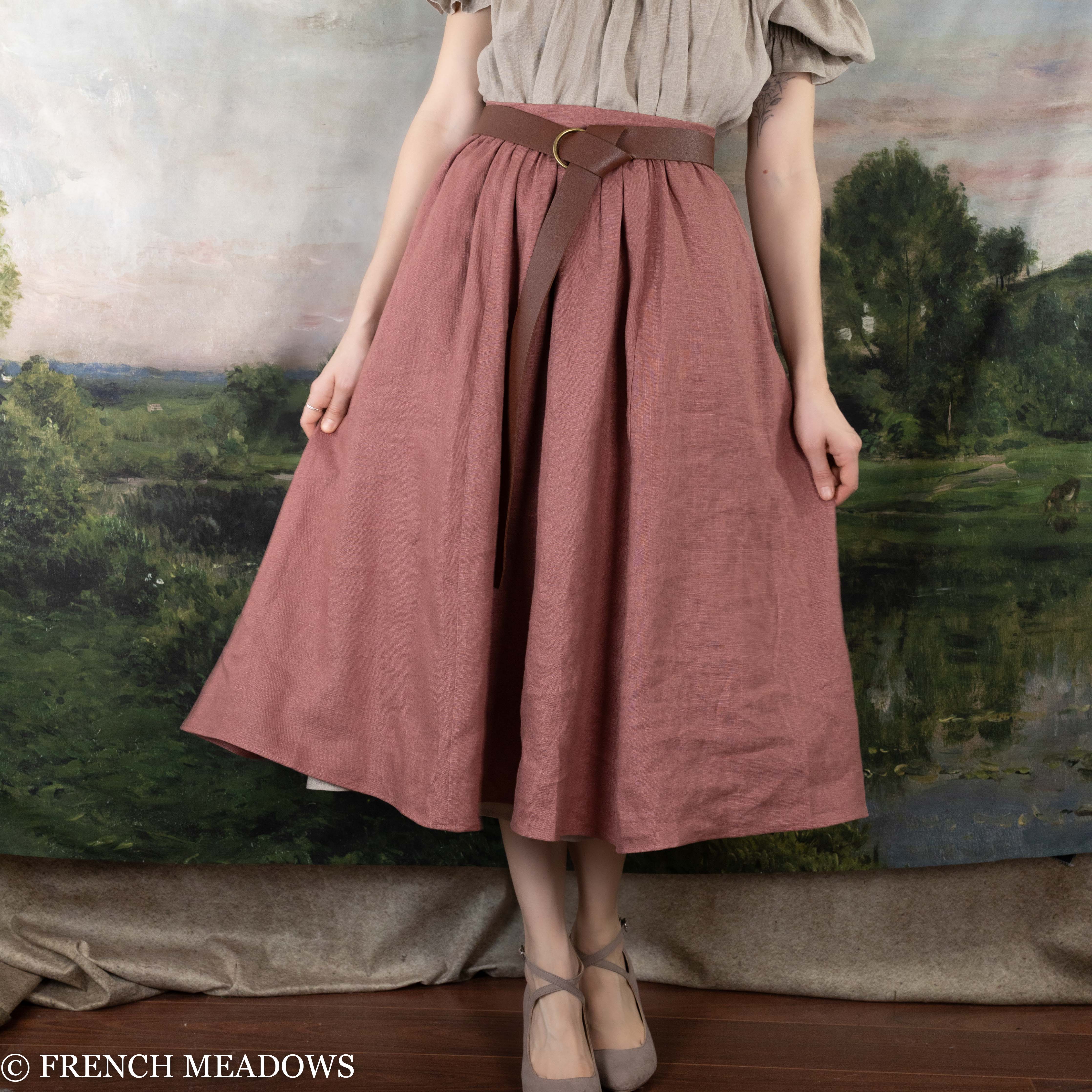 Vintage Rose Linen Midi Skirt - Image 4