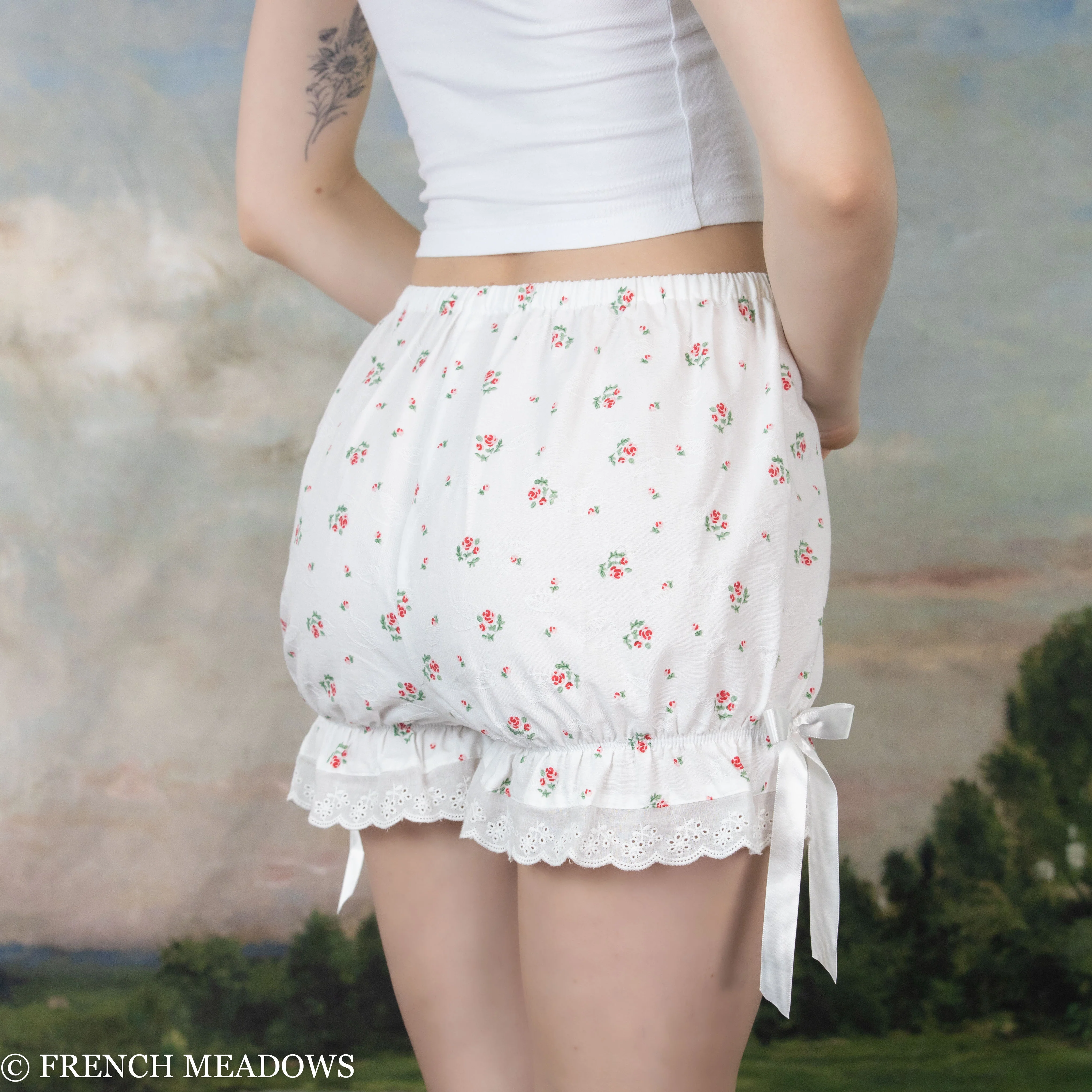White Ditsy Floral Bloomers - Image 4