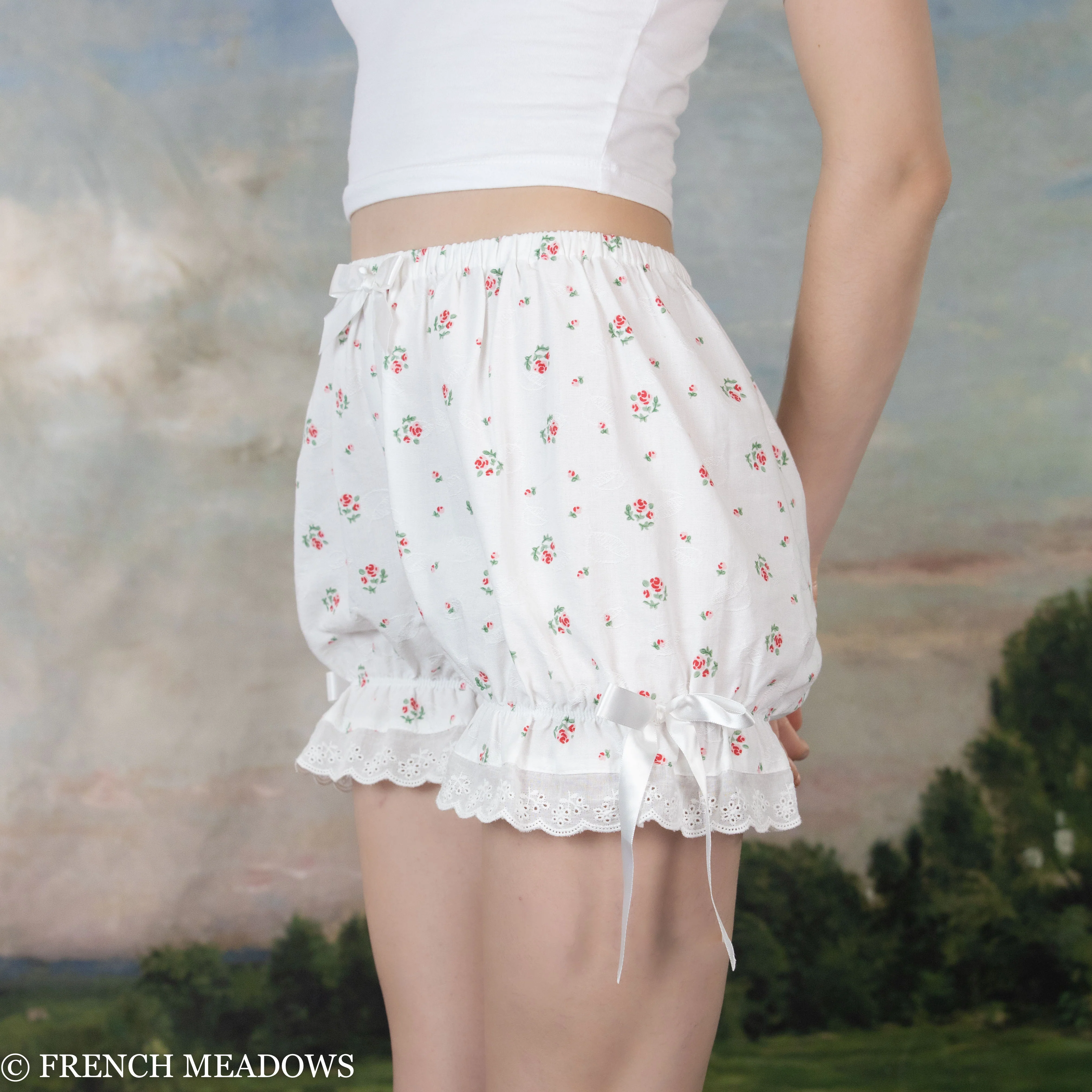 White Ditsy Floral Bloomers - Image 6